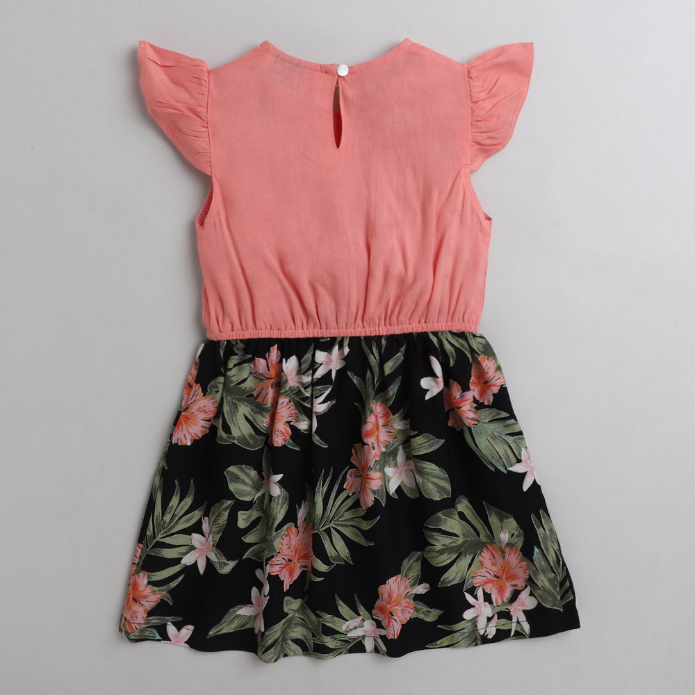 Shop Online Girls Peach Floral Print Casual Dress at ₹649
